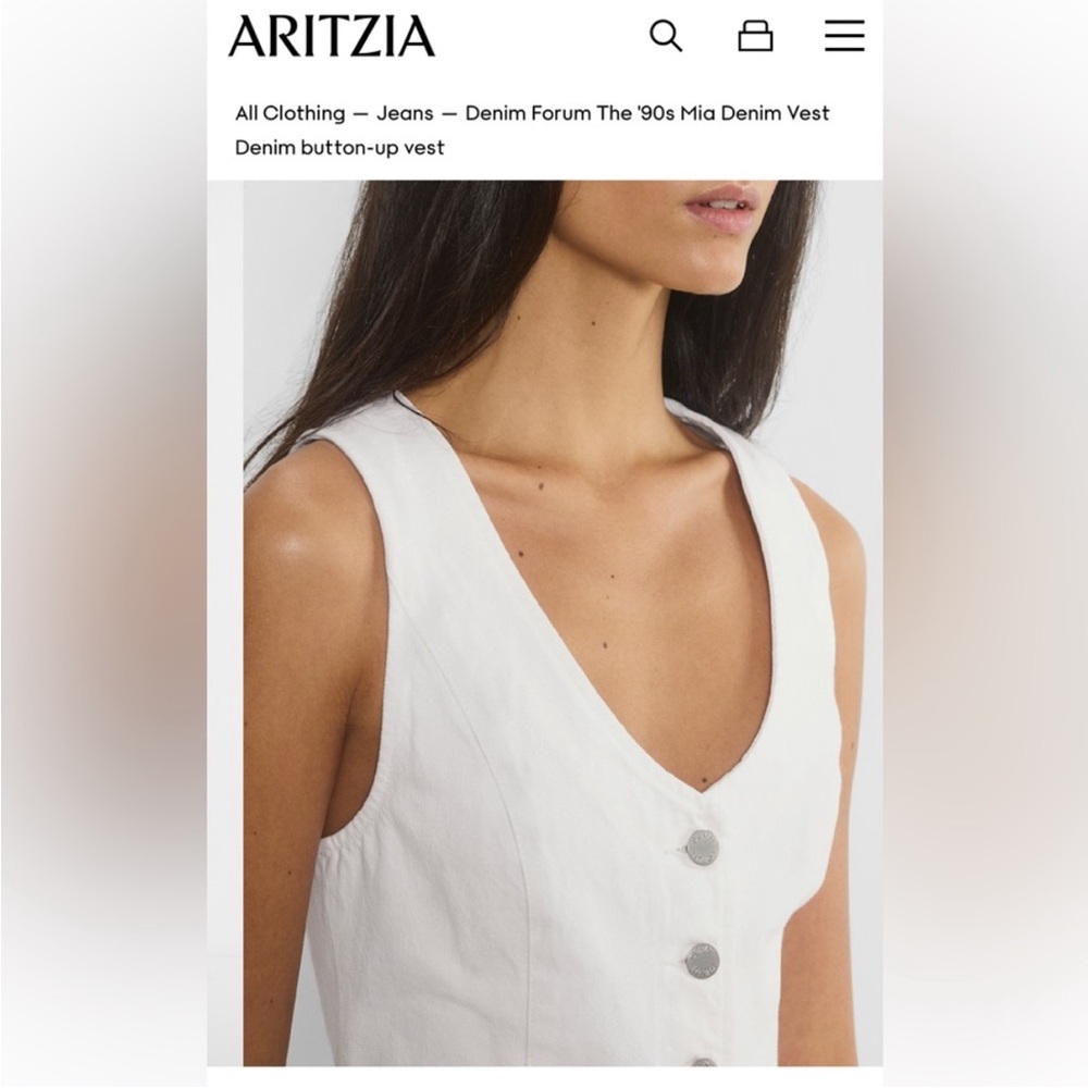 Aritzia White V-Neck Denim Button Vest